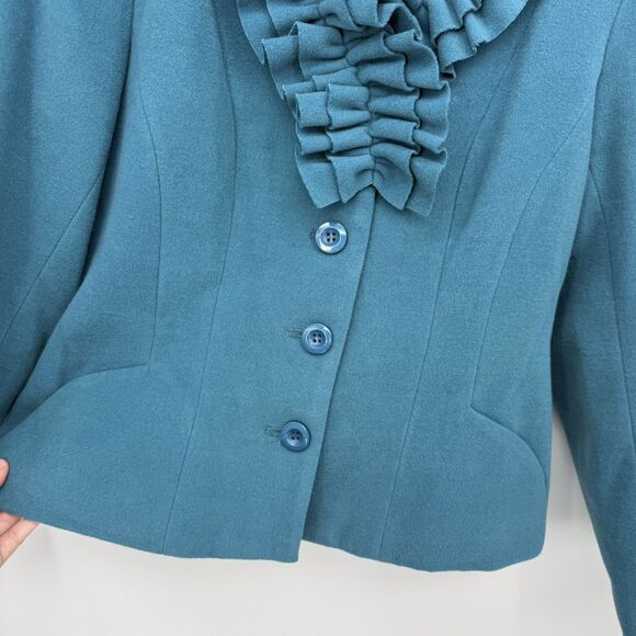 Spense Turquoise Blue Felt Soft Blazer Jacket Ruffle Y2k Size Large - Picture 3 of 9